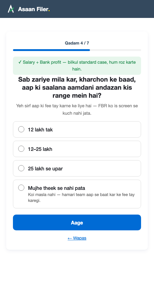 Intake ka sawal — income range